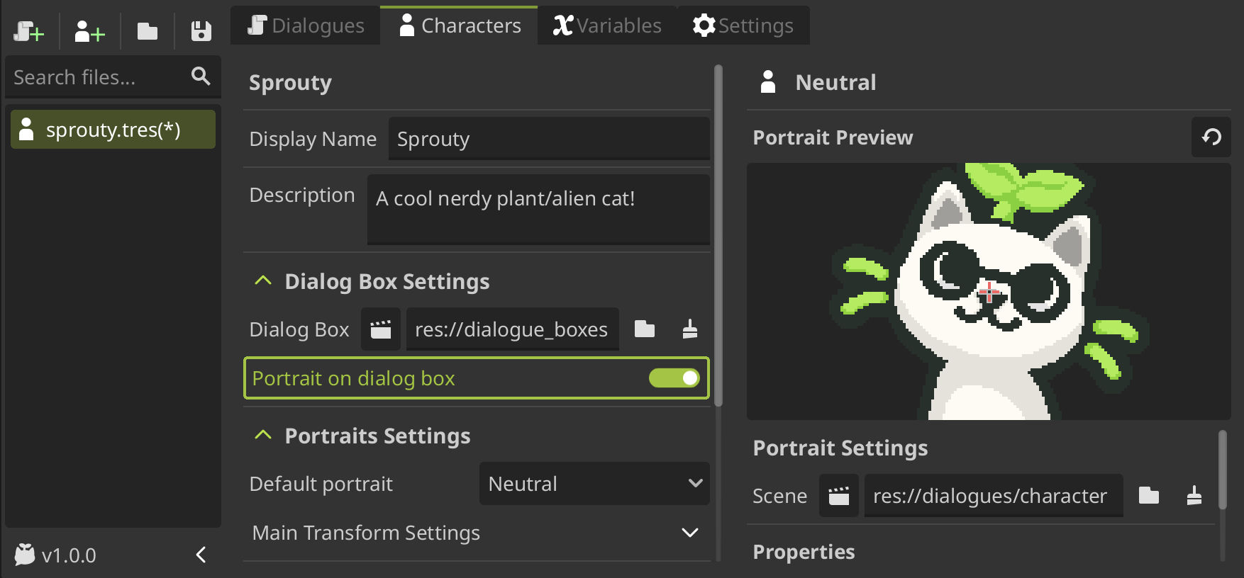 Character Dialog Box Settings