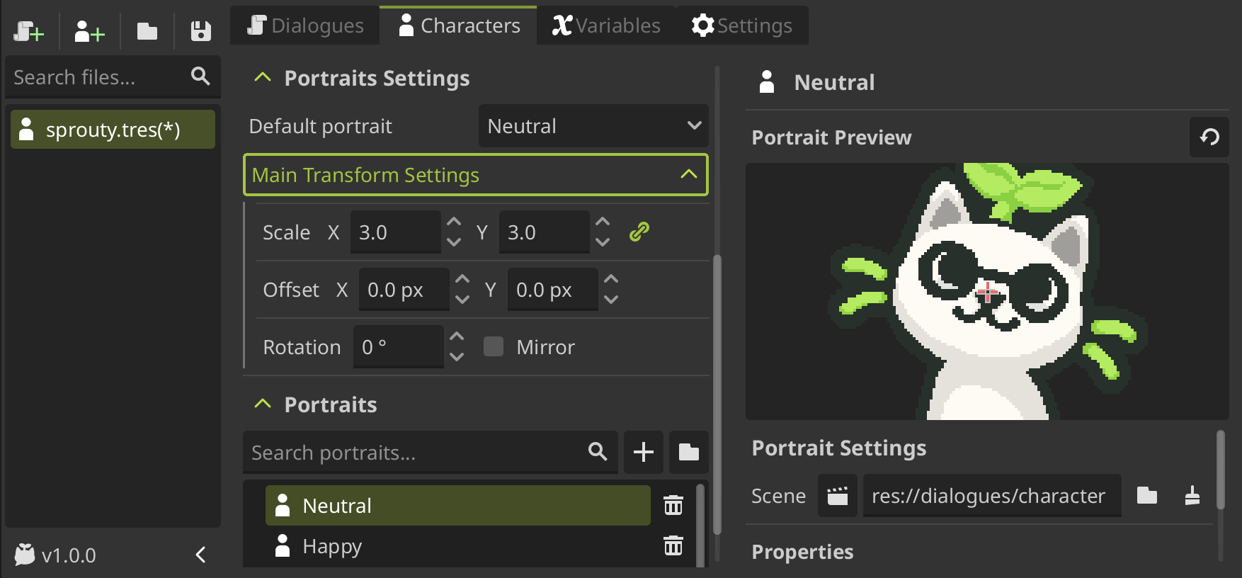 Character Portrait Settings