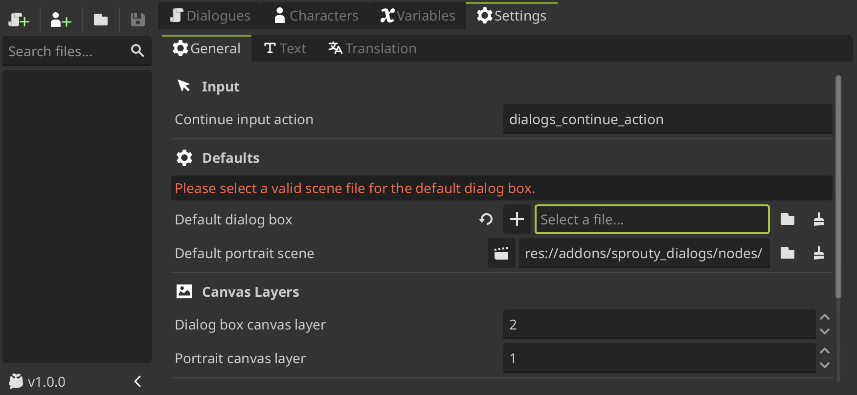 New Default Dialog Box