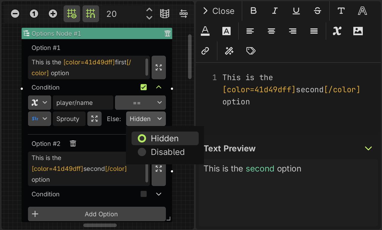 Options Node Conditions